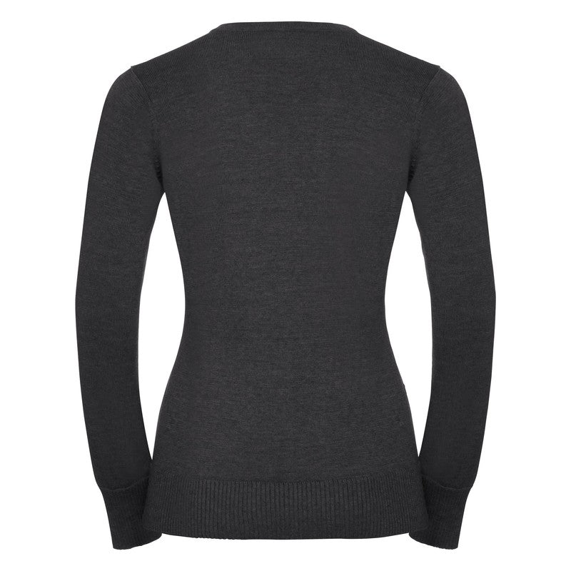 Russell Collection Women's V-Neck Knitted Sweater Easy-Care Cotton Blend