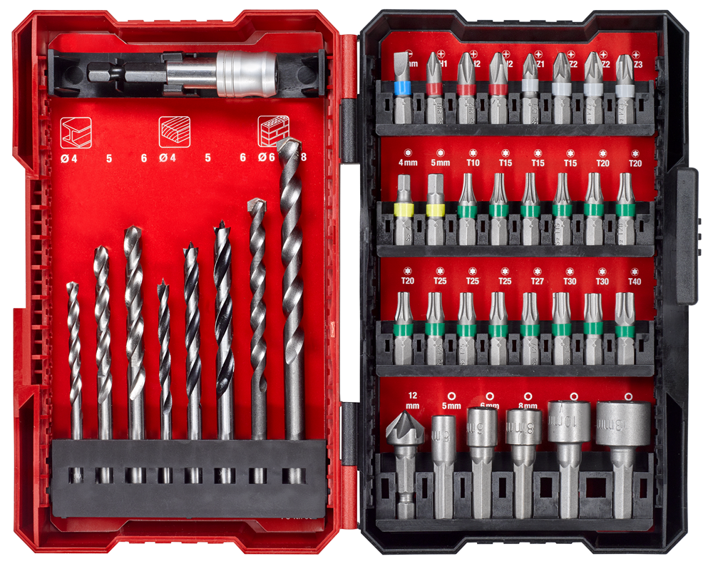 Einhell 39pc Drill and Screwdriver Bit Set with Storage Box for 1/4 Inch Hex