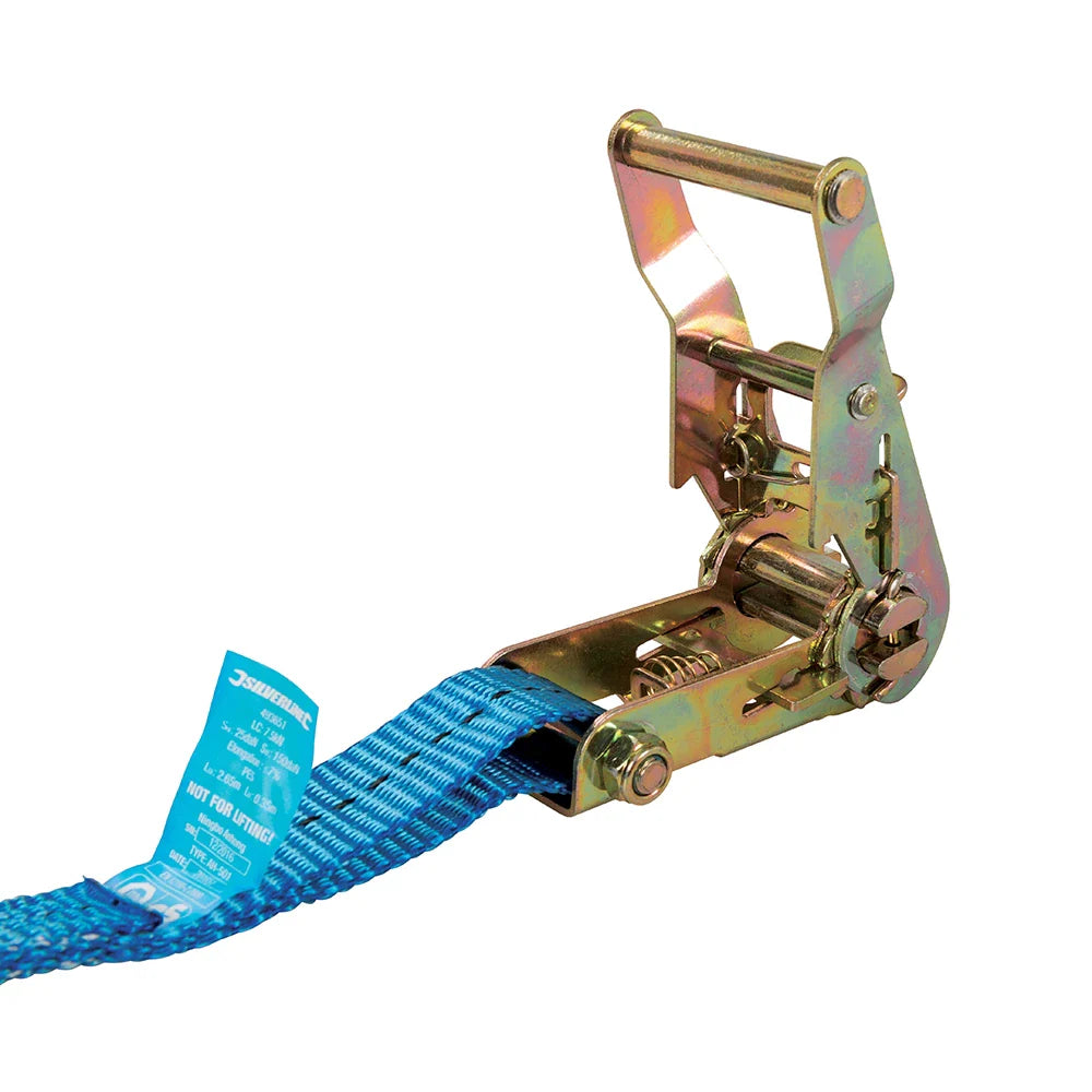 Silverline 3m Ratchet Tie Down Strap J-Hook 27mm 350kg Capacity Weather-Resist.