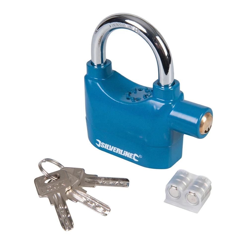 Silverline Alarm Padlock 110dB Auto-Reset Heavy Duty with Keys & Battery