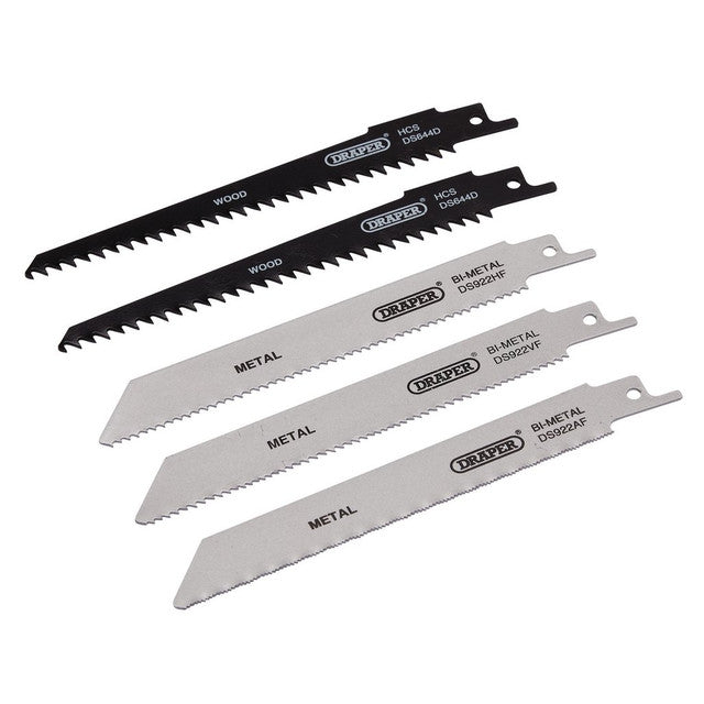 Draper Tools 150mm Assorted Reciprocating Saw Blades Pack of 5 for Wood & Metal