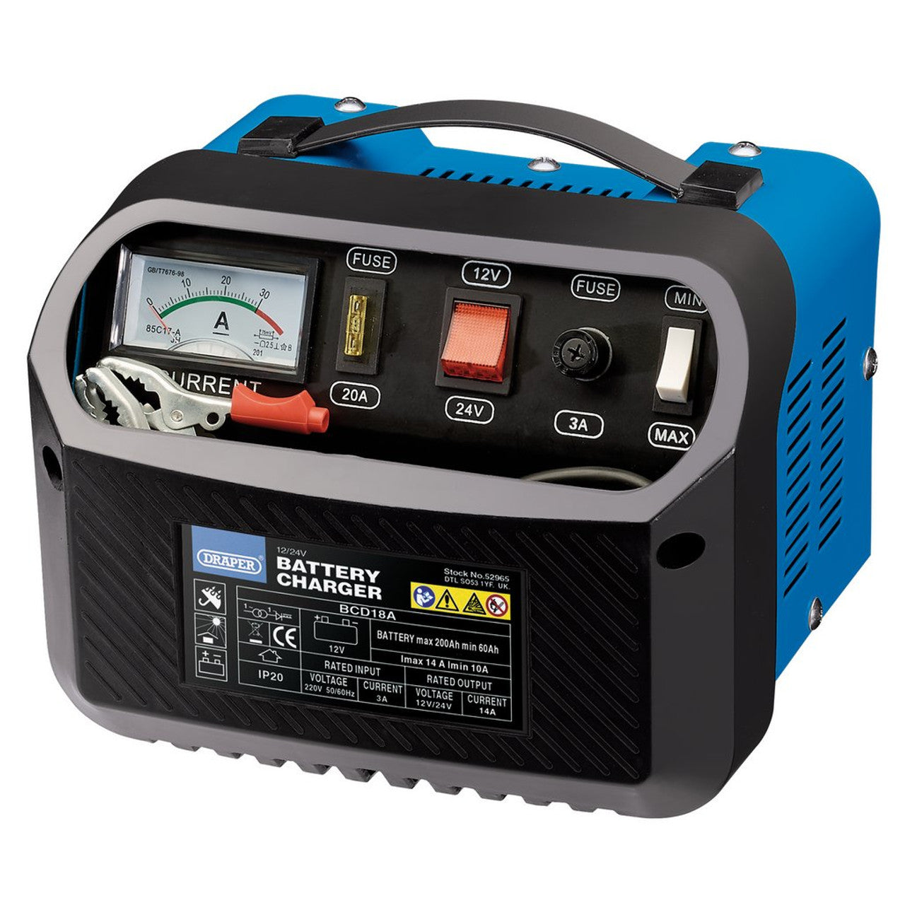 Draper Tools 12/24V Battery Charger 10-14A for Lead Acid Batteries Up to 200Ah
