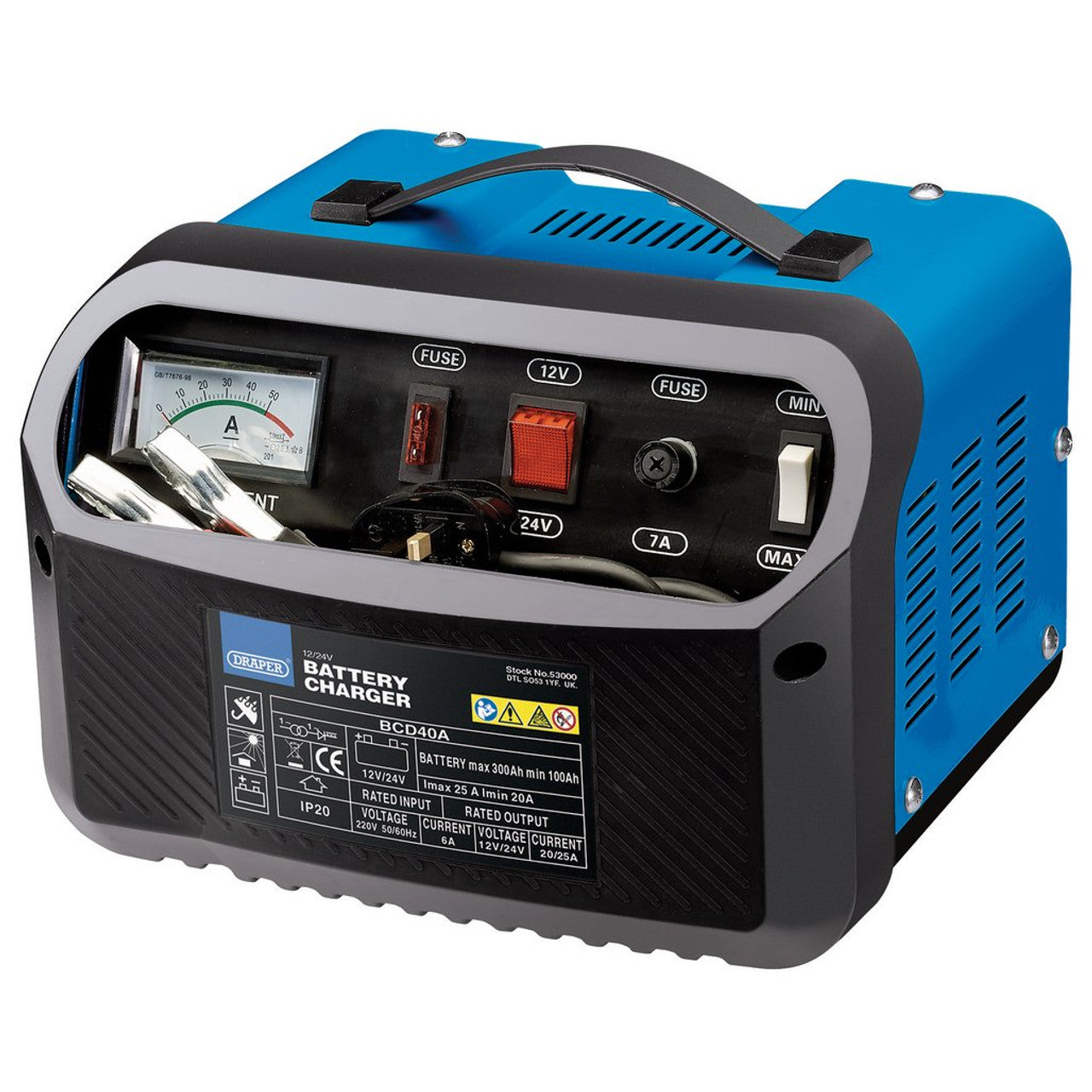 Draper Tools 12/24V 20-25A Battery Charger for Lead Acid Batteries 300Ah