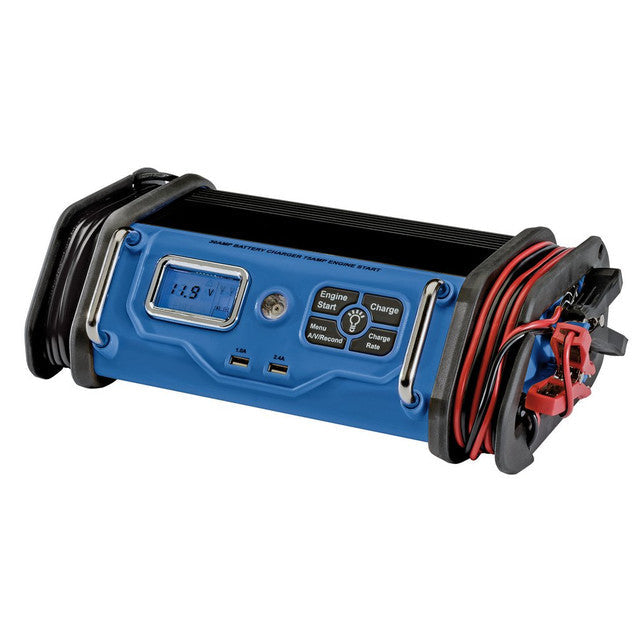 Draper Tools 12V Battery Charger Starter 30A Engine Start USB Ports LCD Screen