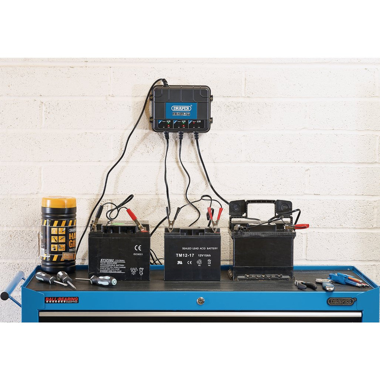 Draper Tools 6V/12V 3 Bank Smart Battery Charger Station with IP65 Protection