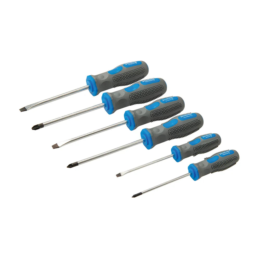 Silverline 6 Piece Screwdriver Set Chrome Vanadium Soft-Grip Handles PZ Slotted