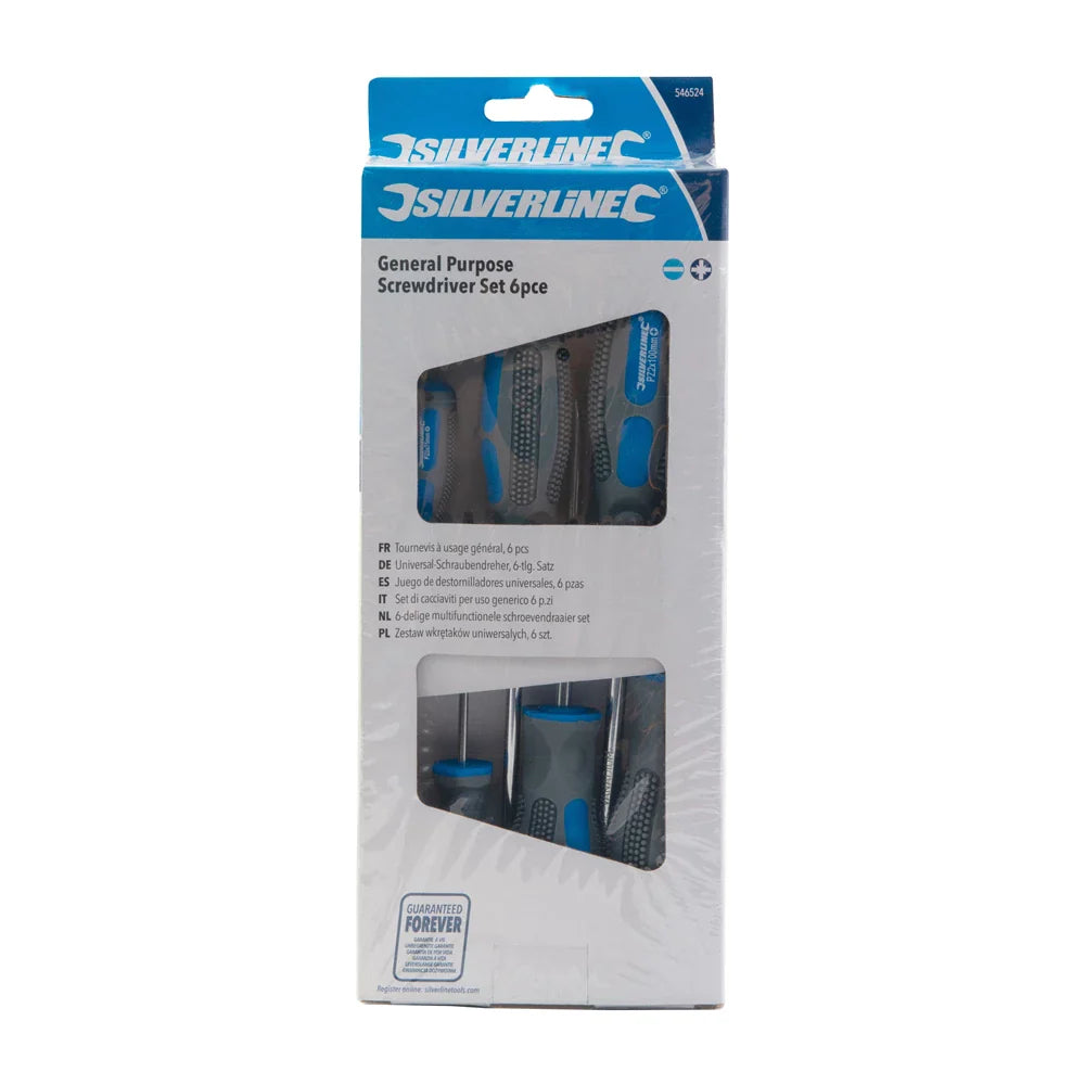 Silverline 6 Piece Screwdriver Set Chrome Vanadium Soft-Grip Handles PZ Slotted