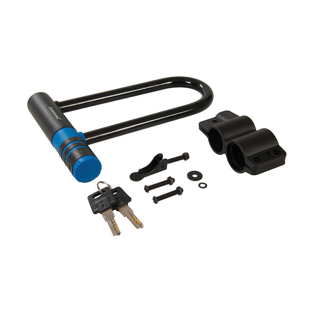Silverline U-Lock Bicycle Lock Steel with Key & Frame Bracket Splashproof Cover