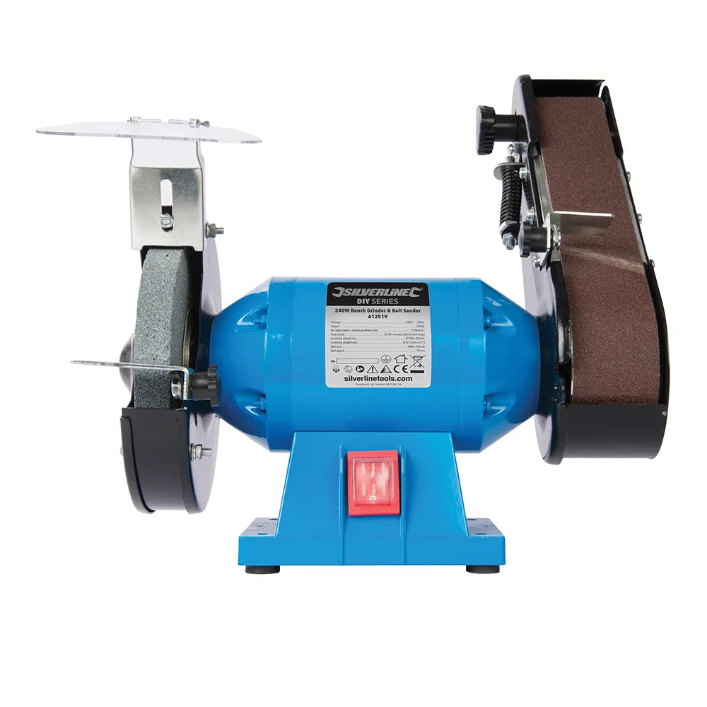 Silverline 240W Bench Grinder & Belt S&er 150mm with Tool Rests & Accessories