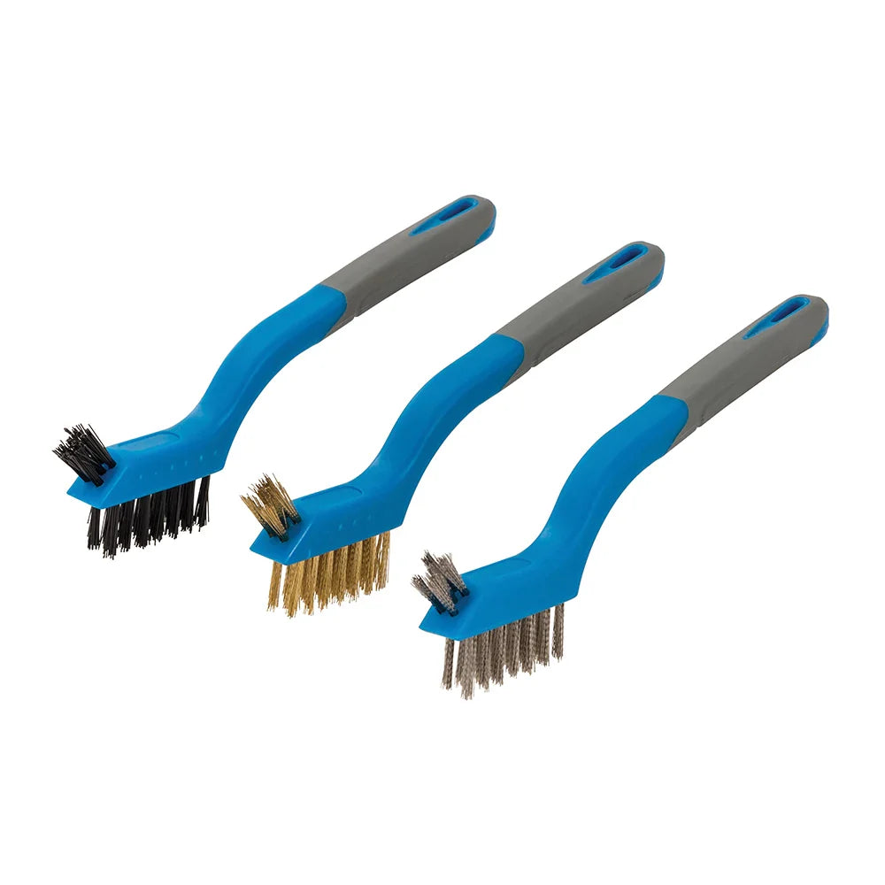 Silverline Mini Wire Brush Set 3 Piece Soft Grip Handles for Cleaning Rust Paint
