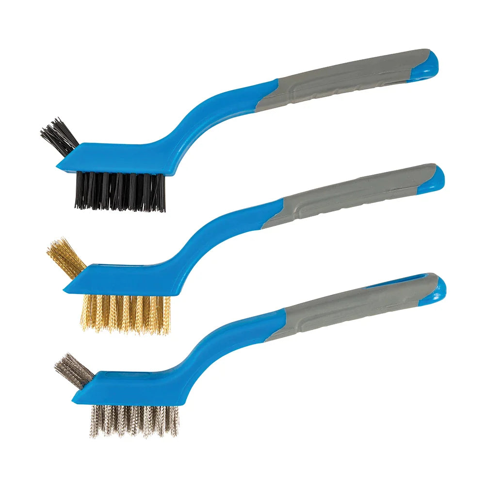 Silverline Mini Wire Brush Set 3 Piece Soft Grip Handles for Cleaning Rust Paint