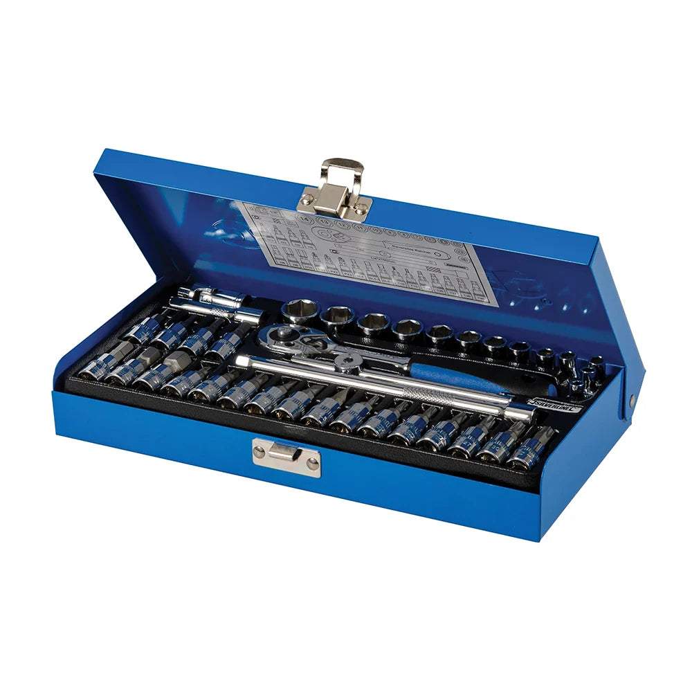 Silverline 38 Piece Socket Wrench Set 1/4" Drive Metric + Ratchet & Extensions