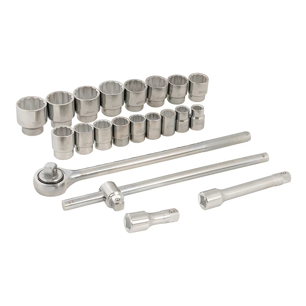 Silverline 3/4" Drive Metric Socket Set 21 Piece with Ratchet and Extensions
