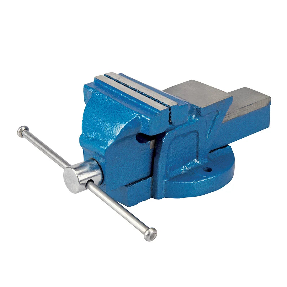 Silverline 100mm Workshop Vice Cast-Iron Frame Chrome Handle Fixed Base