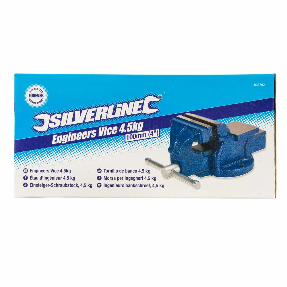 Silverline 100mm Workshop Vice Cast-Iron Frame Chrome Handle Fixed Base
