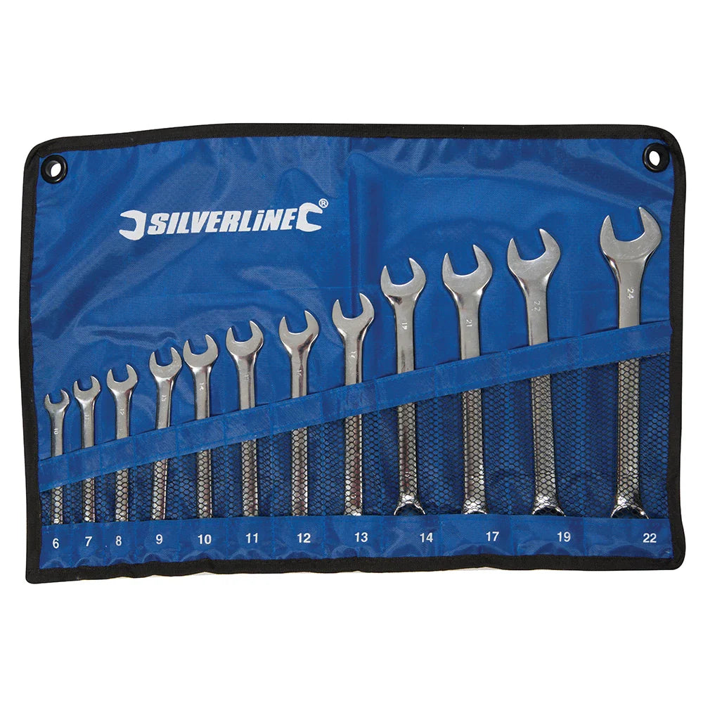 Silverline 12 Piece Combination Spanner Set Chrome Vanadium with Storage Roll