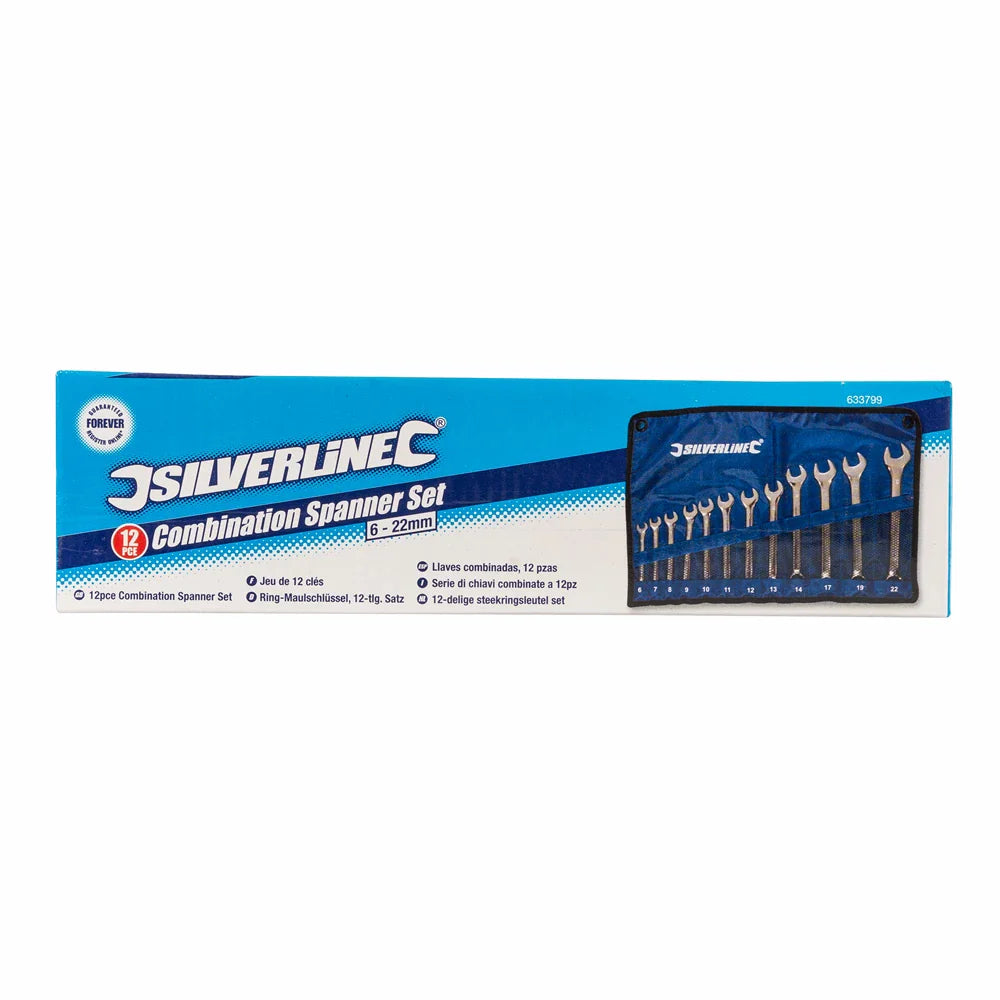Silverline 12 Piece Combination Spanner Set Chrome Vanadium with Storage Roll