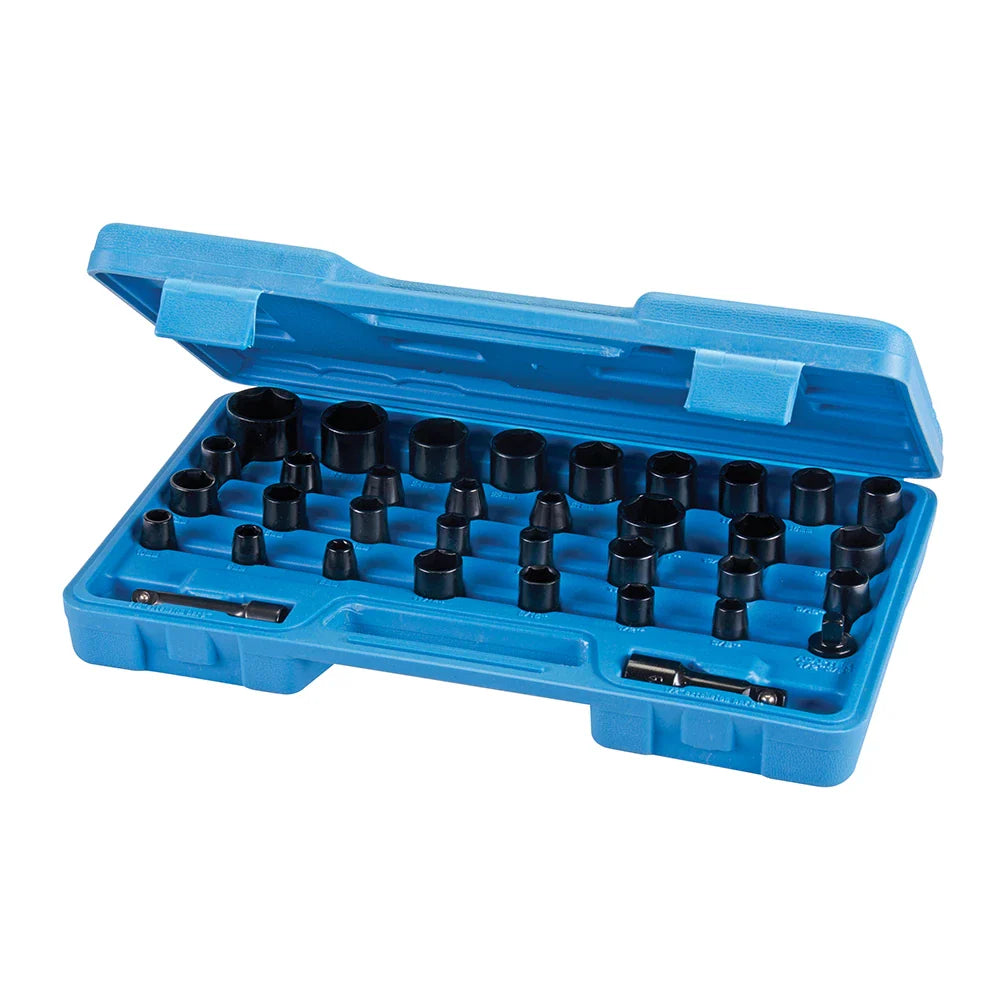 Silverline 35 Piece Impact Socket Set Chrome Vanadium 3/8" 1/2" Drive