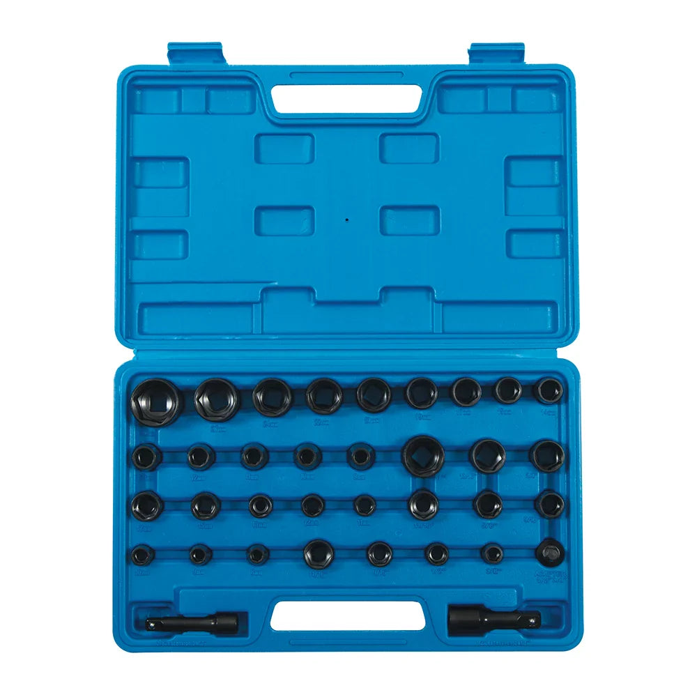 Silverline 35 Piece Impact Socket Set Chrome Vanadium 3/8" 1/2" Drive