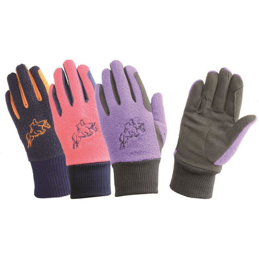 HY Hy5 Children's Winter Two Tone Riding Gloves Fleece Suede Palm Elasticated