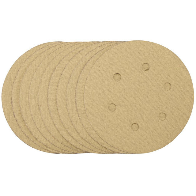 Draper Gold Sanding Discs 150mm 180 Grit Pack of 10 Hook & Loop Dust Holes