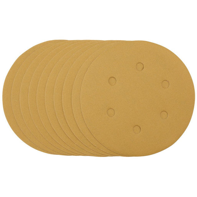 Draper Gold Sanding Discs 150mm 320 Grit Hook & Loop 10 Pack with Dust Holes