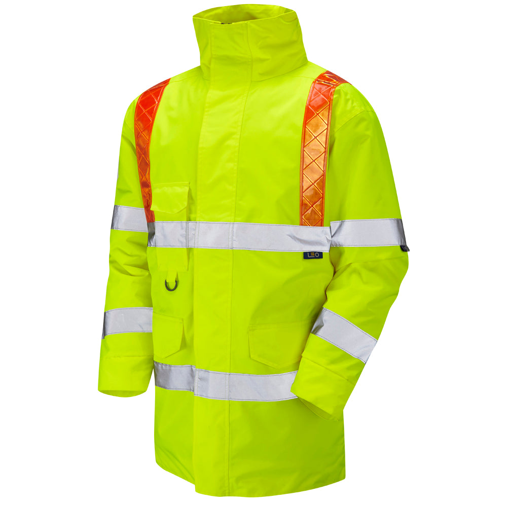 Leo Workwear EcoViz PUTFORD Baffle Lined Anorak with Red Braces and Hood