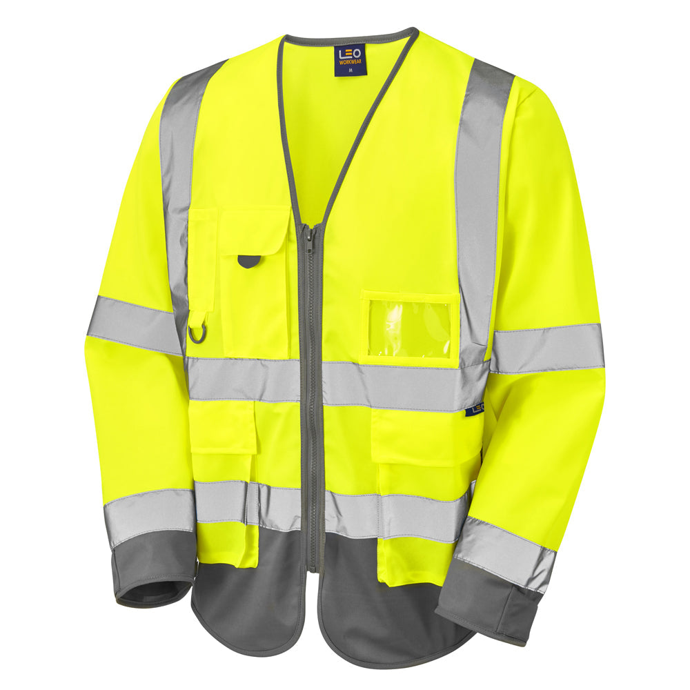 Leo Workwear WRAFTON EcoViz Sleeved Waistcoat with Pockets and Reflective Tape