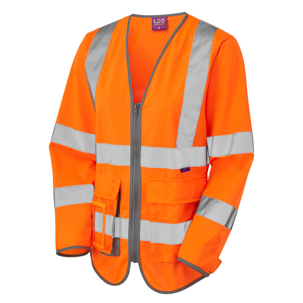 Leo Workwear EcoViz Women's Sleeved Waistcoat Reflective Tape Multi Pockets