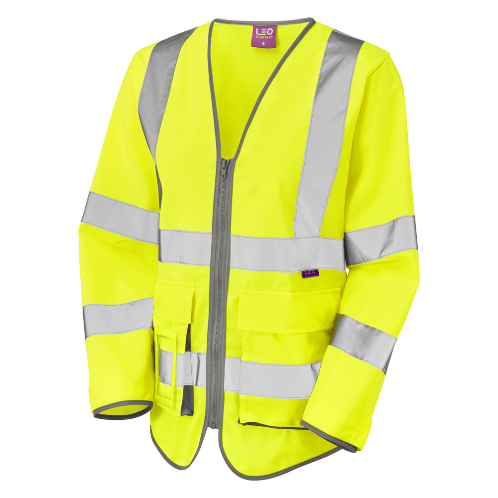 Leo Workwear EcoViz Women's Sleeved Waistcoat Reflective Tape Multi Pockets