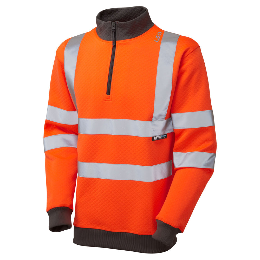 Leo Workwear Brynsworthy EcoViz 1/4 Zip Sweatshirt Reflective Ribbed Cuffs