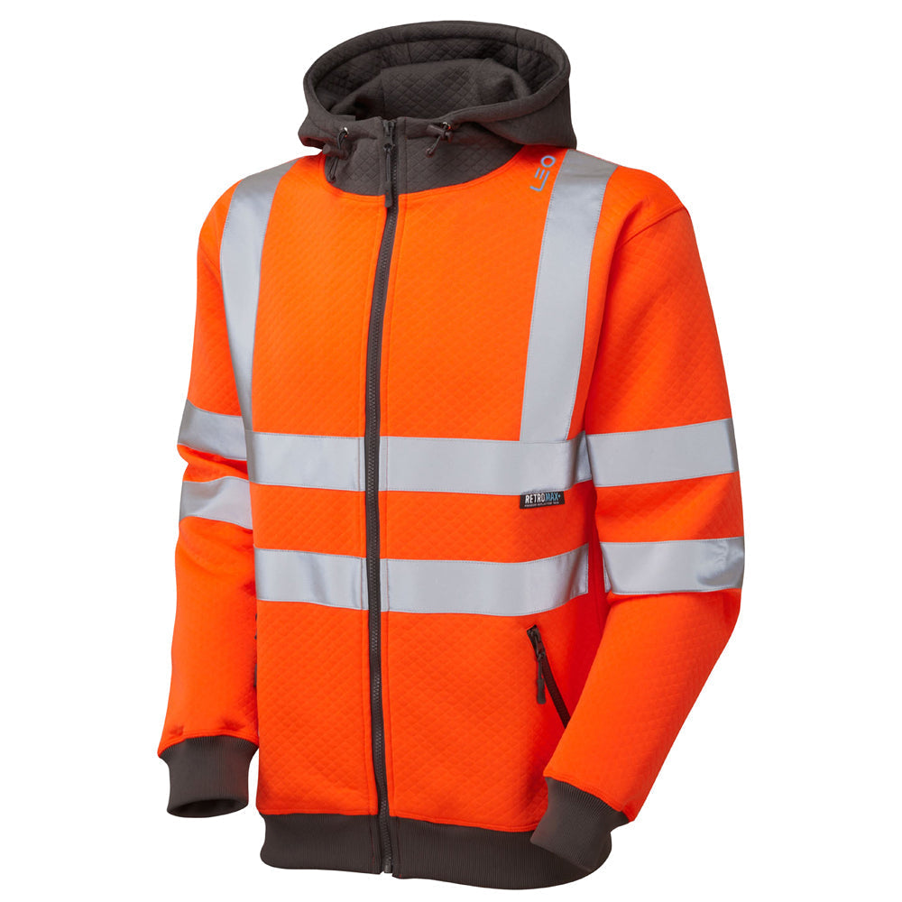 Leo Workwear EcoViz Hooded Sweatshirt Railway Standard Zipped Pockets Reflective