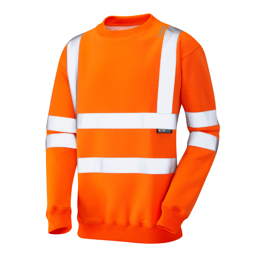 Leo Workwear EcoViz Crew Neck Sweatshirt RIS-3279-TOM Reflective Tape 50 Washes