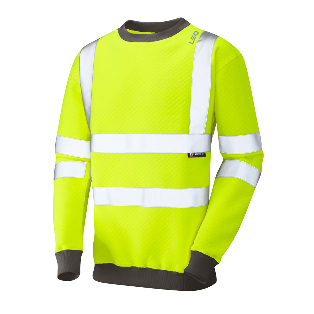 Leo Workwear EcoViz Crew Neck Sweatshirt RIS-3279-TOM Reflective Tape 50 Washes