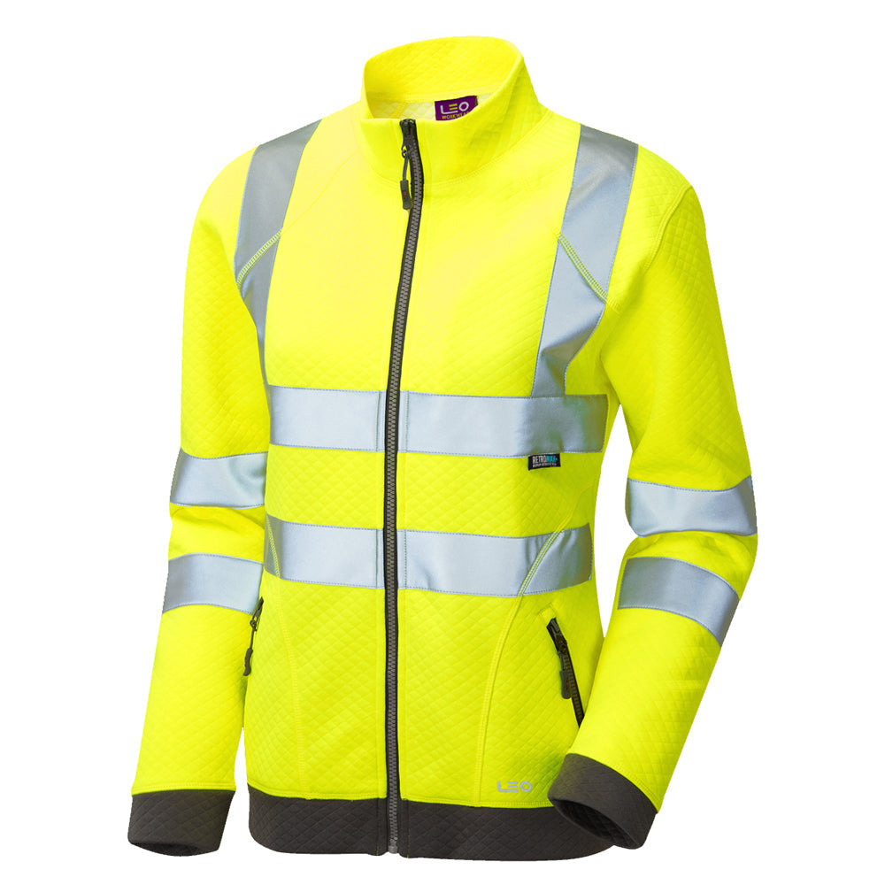 Leo Workwear EcoViz Womens Zipped Sweatshirt Hi-Vis Orange Reflective Tape