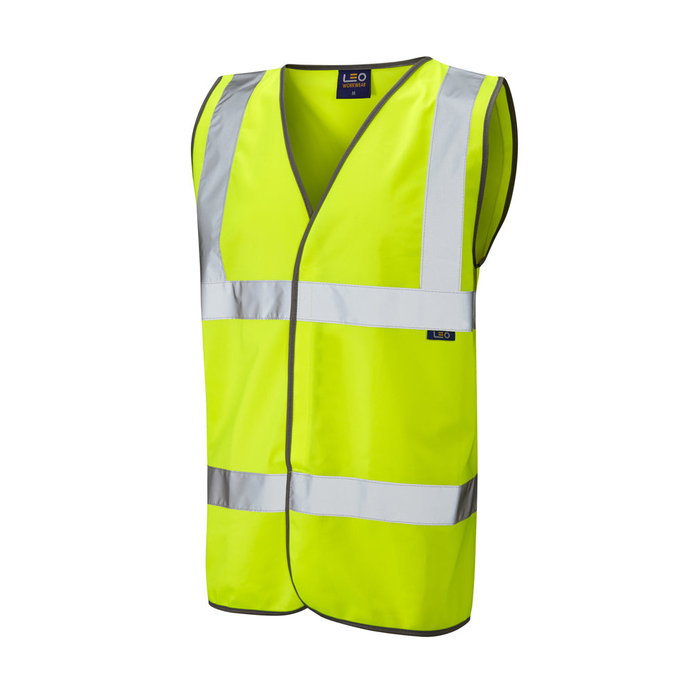 Leo Workwear EcoViz Waistcoat Recycled Material Lightweight Durable Grey Trim