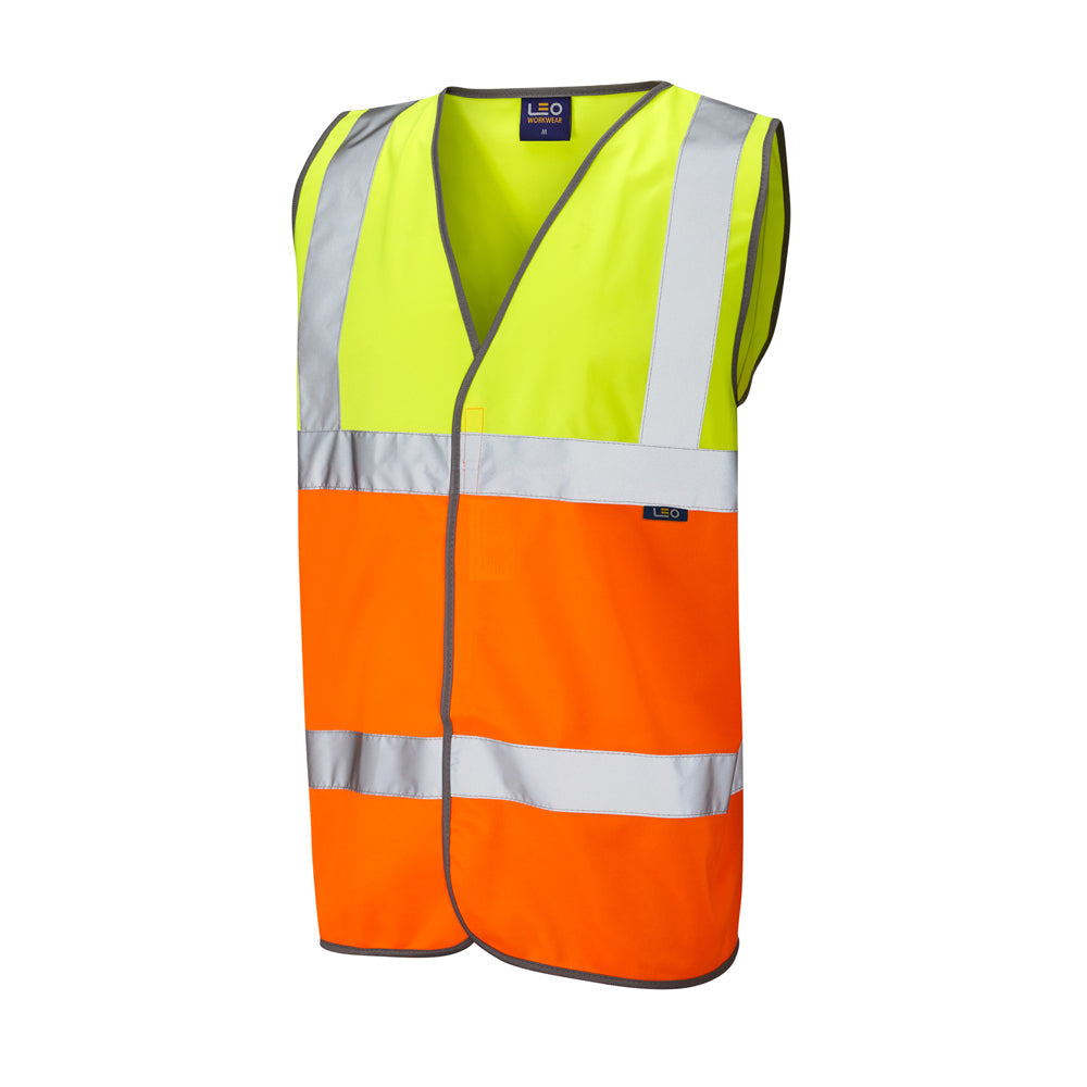 Leo Workwear EcoViz Waistcoat Recycled Material Lightweight Durable Grey Trim