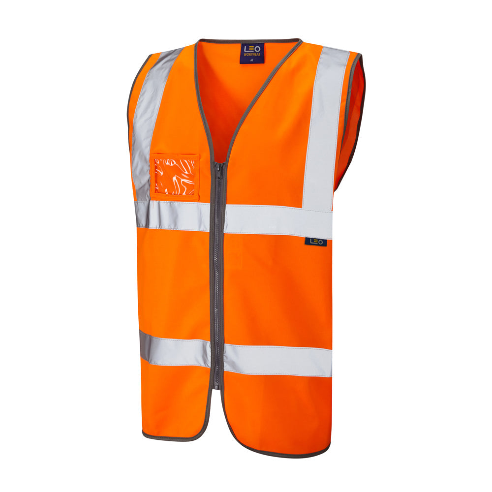 Leo Workwear EcoViz Zipped Waistcoat ID Pocket Recycled Material Grey Trim