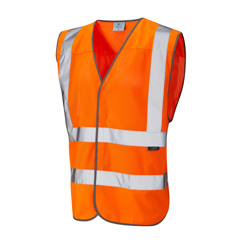 Leo Workwear EcoViz Mesh Waistcoat Recycled Fabric Deep Armholes Scooped Sides