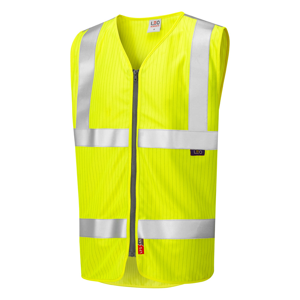 Leo Workwear Jacobstowe EcoViz Zip Waistcoat EN 14116 Flame Retardant LFS/AS