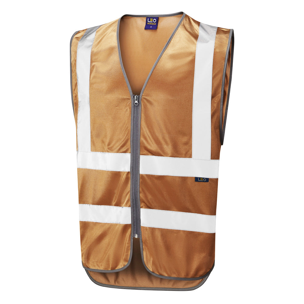 Leo Workwear Commodore Zipped Reflective Waistcoat Durable Poly Scooped Sides