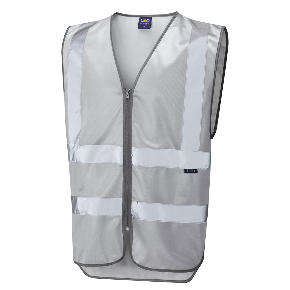 Leo Workwear Commodore Zipped Reflective Waistcoat Durable Poly Scooped Sides