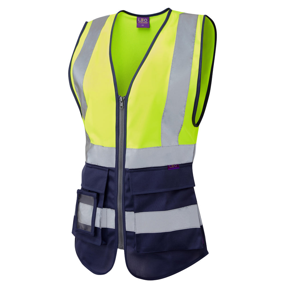 Leo Workwear LYNMOUTH EcoViz Women's Waistcoat Reflective Zip Pockets