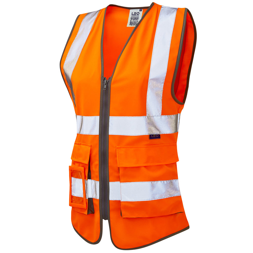 Leo Workwear LYNMOUTH EcoViz Women's Waistcoat Reflective Zip Pockets