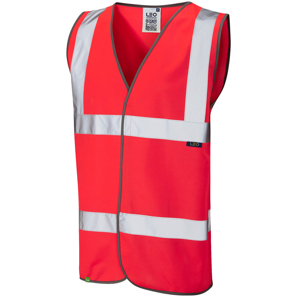 Leo Workwear EcoViz Waistcoat Recycled Material Lightweight Durable Grey Trim