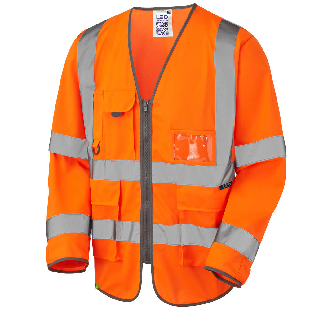 Leo Workwear WRAFTON EcoViz Sleeved Waistcoat with Pockets and Reflective Tape
