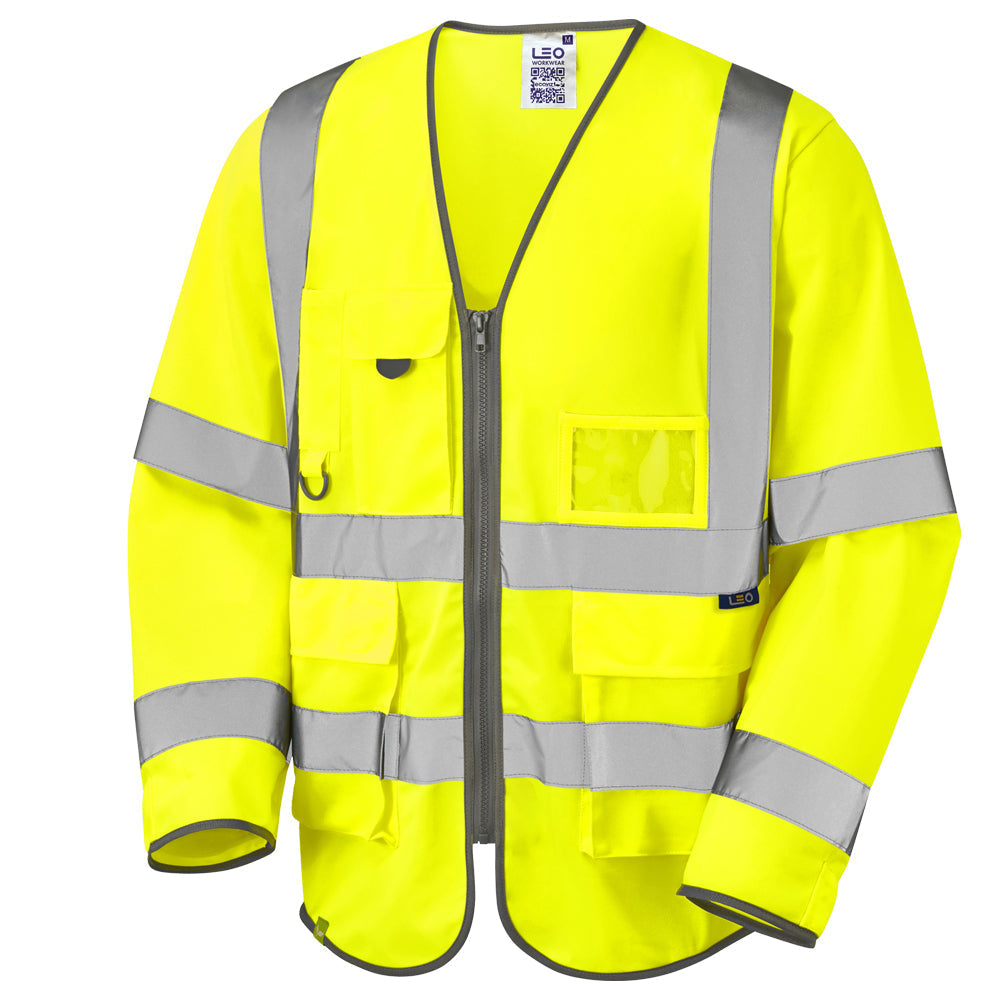 Leo Workwear WRAFTON EcoViz Sleeved Waistcoat with Pockets and Reflective Tape