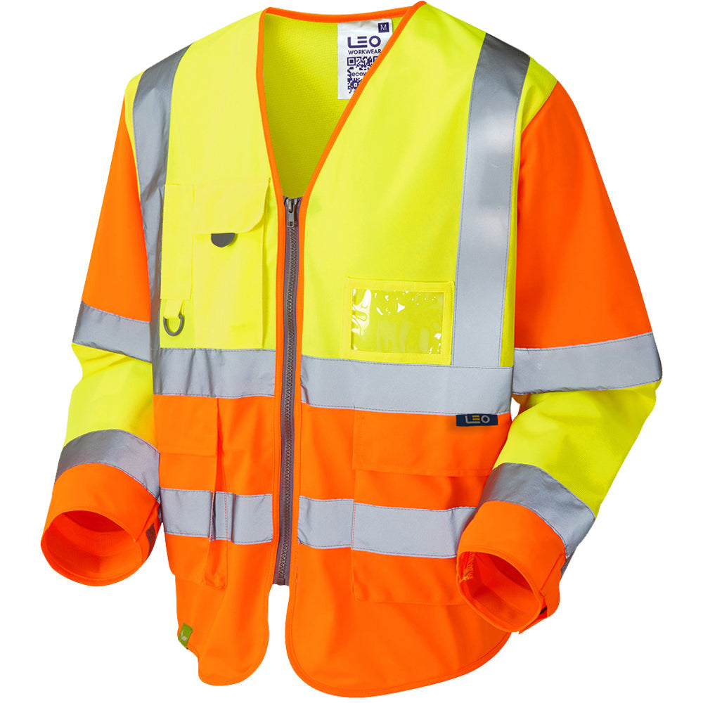 Leo Workwear WRAFTON EcoViz Sleeved Waistcoat with Pockets and Reflective Tape