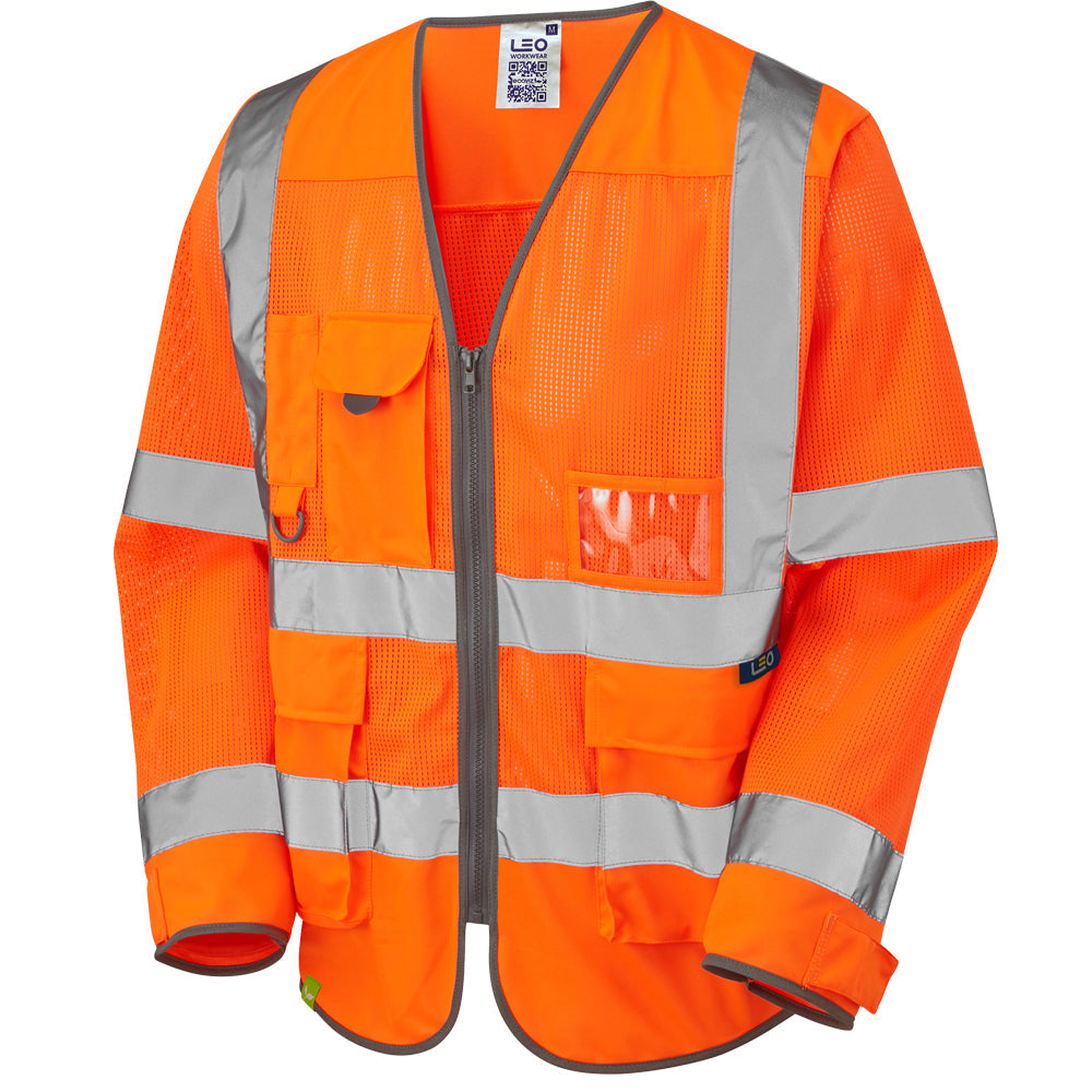 Leo Workwear Burrington EcoViz Mesh Sleeved Waistcoat +Pockets & Reflective Tape