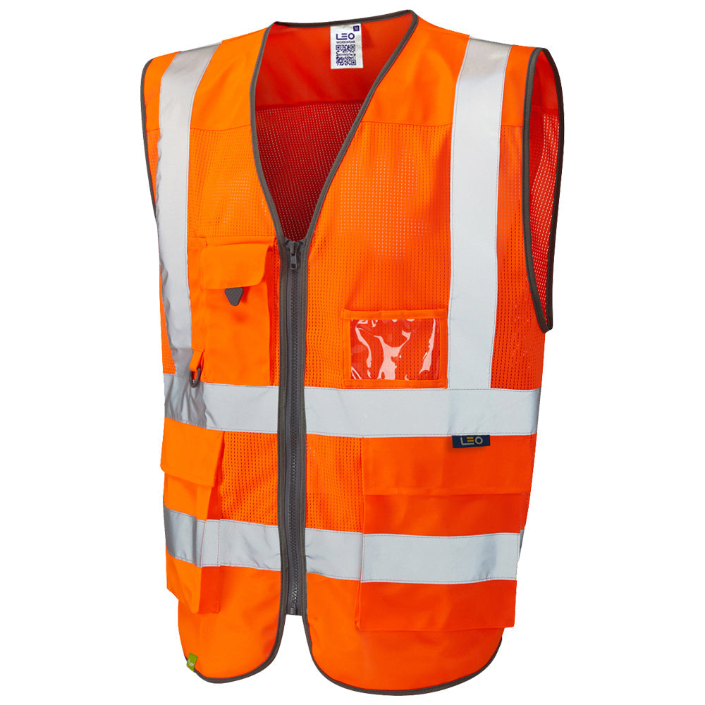 Leo Workwear EcoViz Mesh Waistcoat Recycled Polyester Reflective Tape Pocket